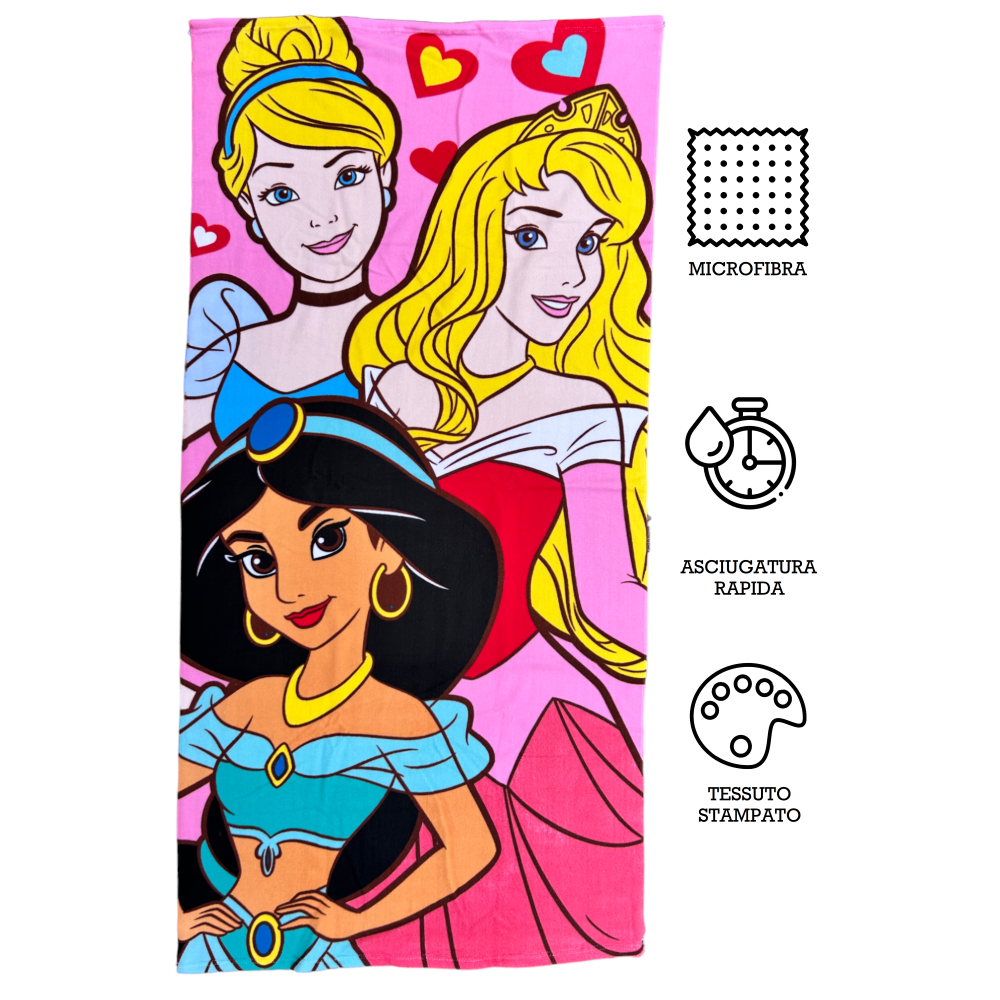 TELO MARE PRINCIPESSE DISNEY ASCIUGAMANO PER BAMBINI IN MICROFIBRA CM 140X70 - PRI1401