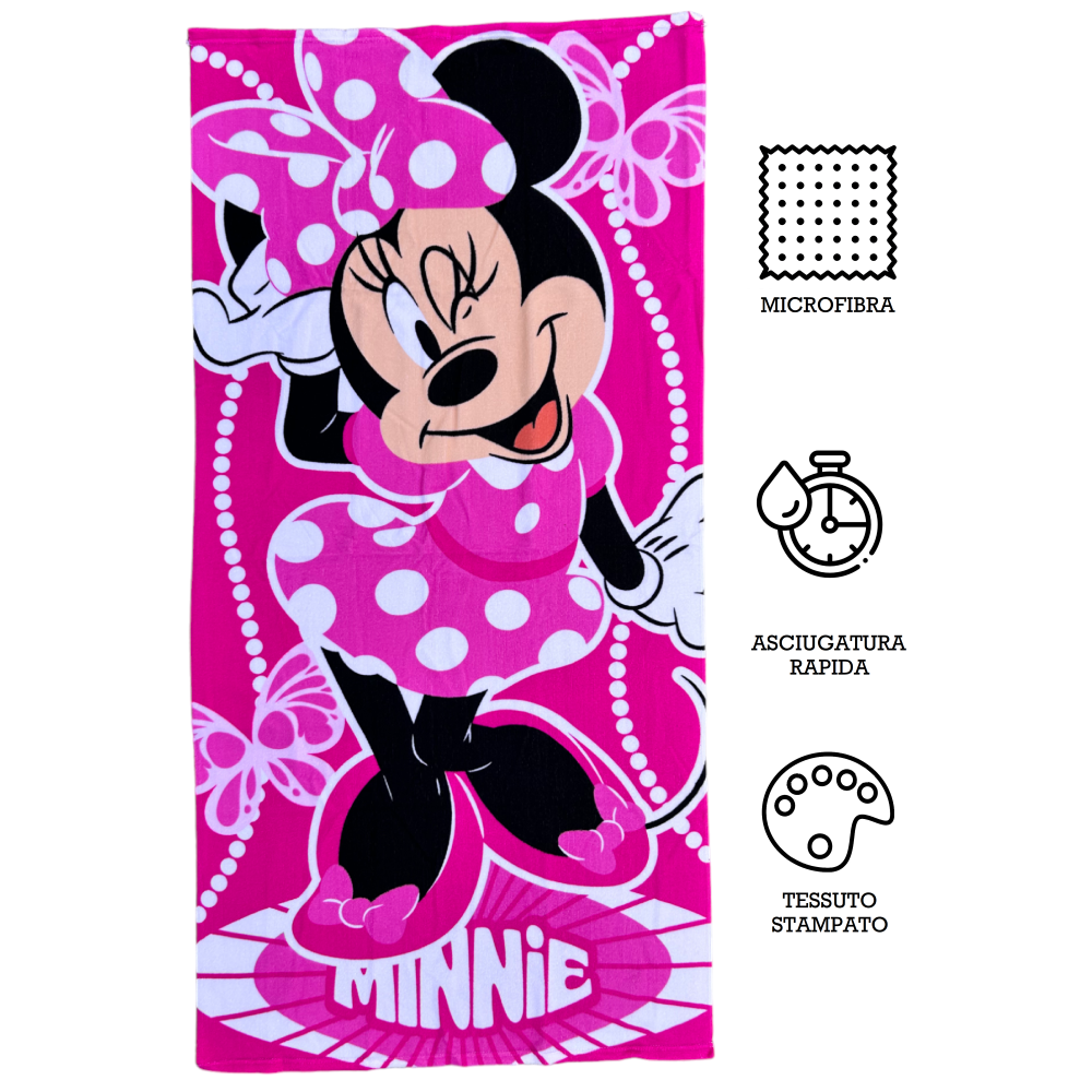 TELO MARE MINNIE DISNEY ASCIUGAMANO PER BAMBINI IN MICROFIBRA CM 140X70 - MIN1397