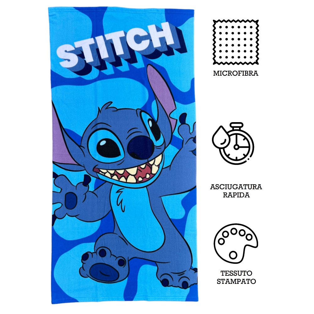 TELO MARE STITCH DISNEY ASCIUGAMANO PER BAMBINI IN MICROFIBRA CM 140X70 - STI1412
