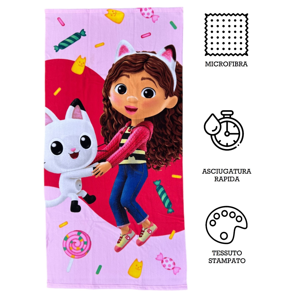TELO MARE GABBY'S DOLLHOUSE ASCIUGAMANO PER BAMBINI IN MICROFIBRA CM 140X70 - GABBY1440
