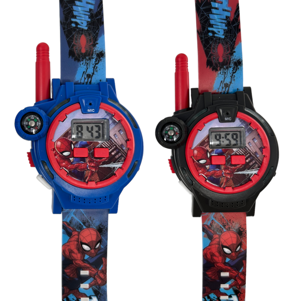OROLOGIO WALKIE TALKIE SPIDERMAN MARVEL 2 PEZZI MULTIFUNZIONE RADIOTRASMITTENTI TORCIA BUSSOLA
