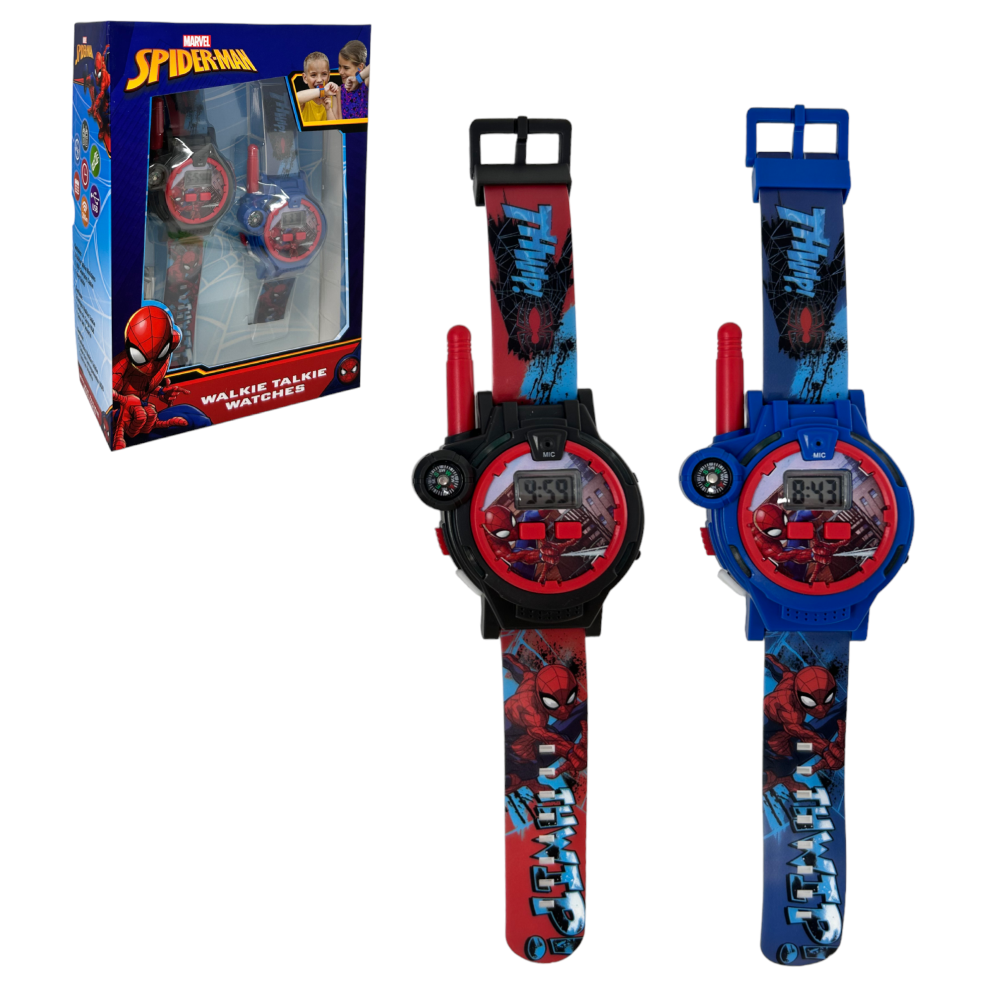 OROLOGIO WALKIE TALKIE SPIDERMAN MARVEL 2 PEZZI MULTIFUNZIONE RADIOTRASMITTENTI TORCIA BUSSOLA