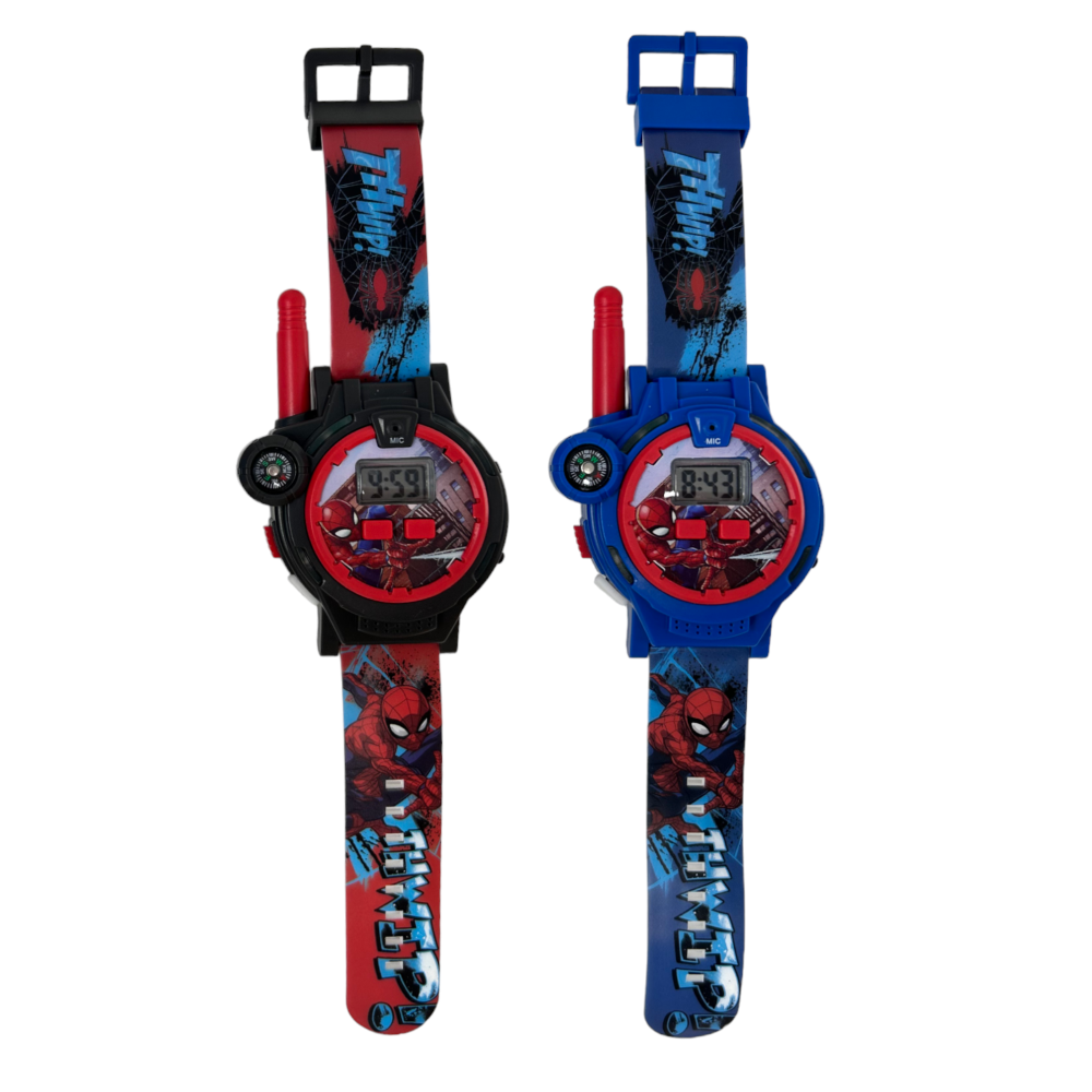 OROLOGIO WALKIE TALKIE SPIDERMAN MARVEL 2 PEZZI MULTIFUNZIONE RADIOTRASMITTENTI TORCIA BUSSOLA