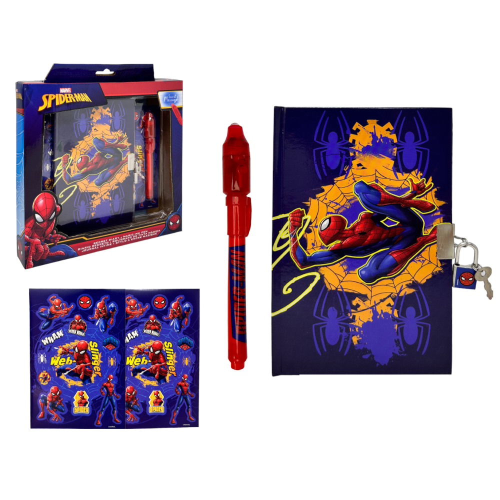 DIARIO SEGRETO CON LUCCHETTO SPIDERMAN MARVEL + ACCESSORI IN CONFEZIONE REGALO - SP50069