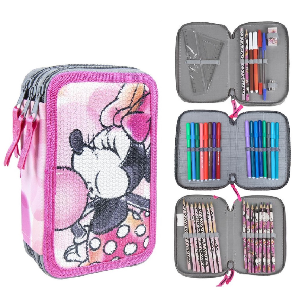ASTUCCIO SCUOLA MINNIE MOUSE DISNEY MULTISCOMPARTO 3 ZIP PORTACOLORI GIOTTO - 3062