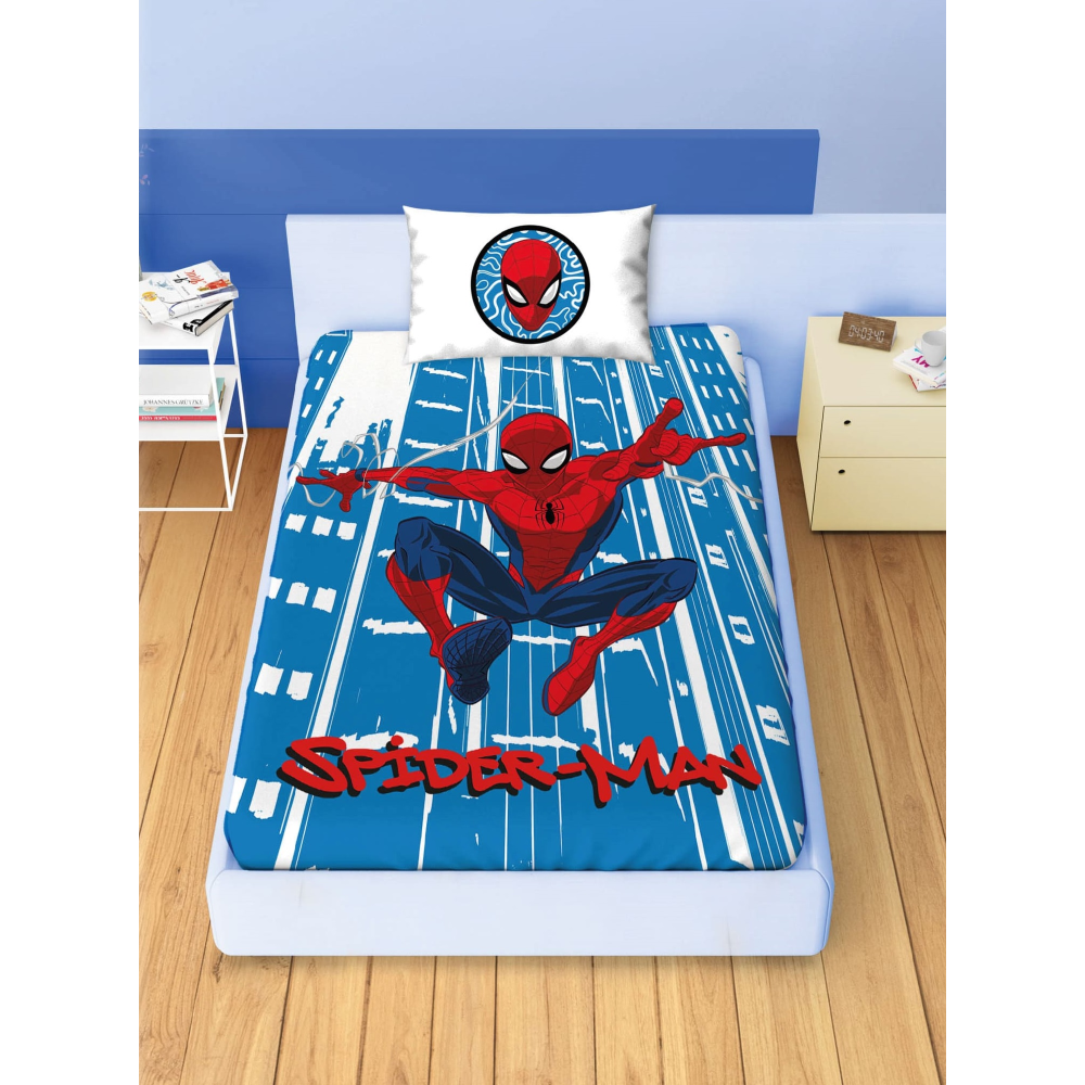 COMPLETO LENZUOLA 3 PEZZI SPIDERMAN MARVEL PER LETTO UNA PIAZZA E MEZZA LENZUOLA IN 100% COTONE