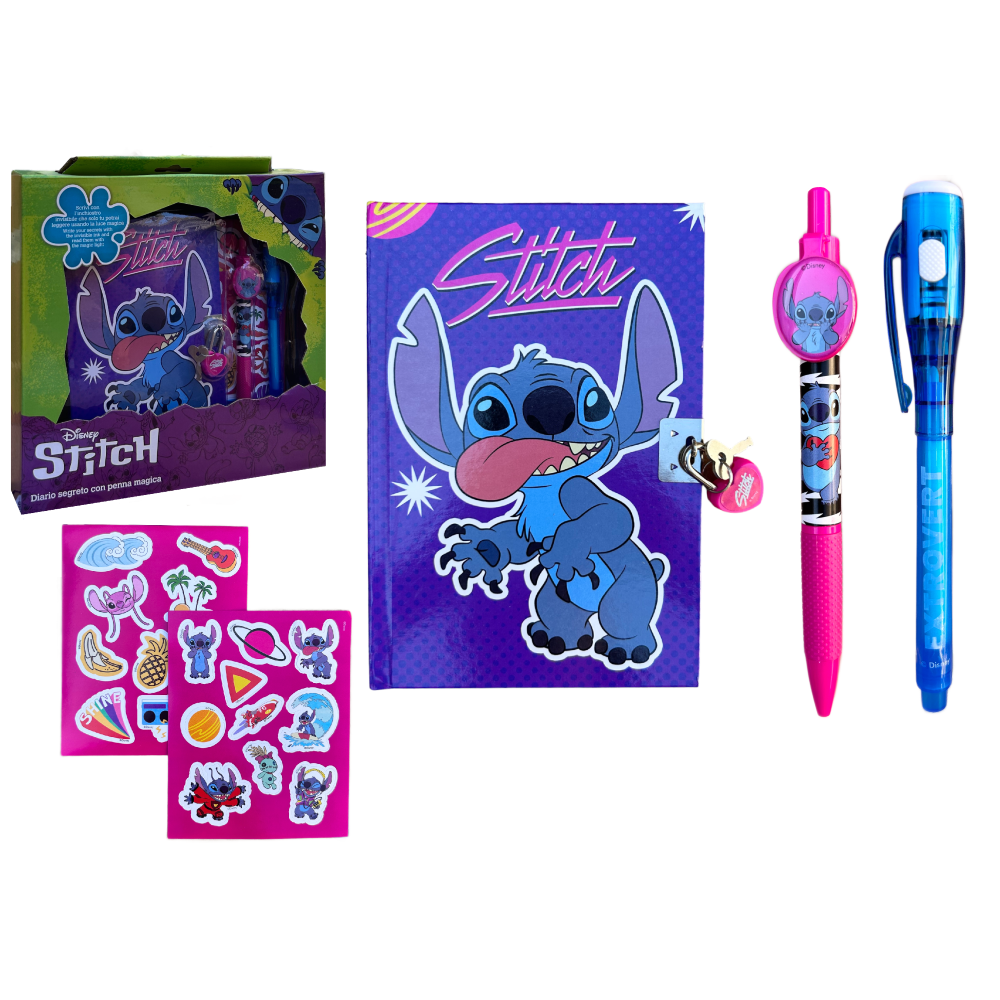 DIARIO SEGRETO STITCH DISNEY CON PENNA MAGICA ADESIVI IN CONFEZIONE - LST0822