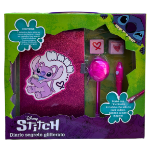 DIARIO SEGRETO GLITTER ANGEL STITCH DISNEY CON PENNA MAGICA E ACCESSORI CON CONFEZIONE - LST0824 