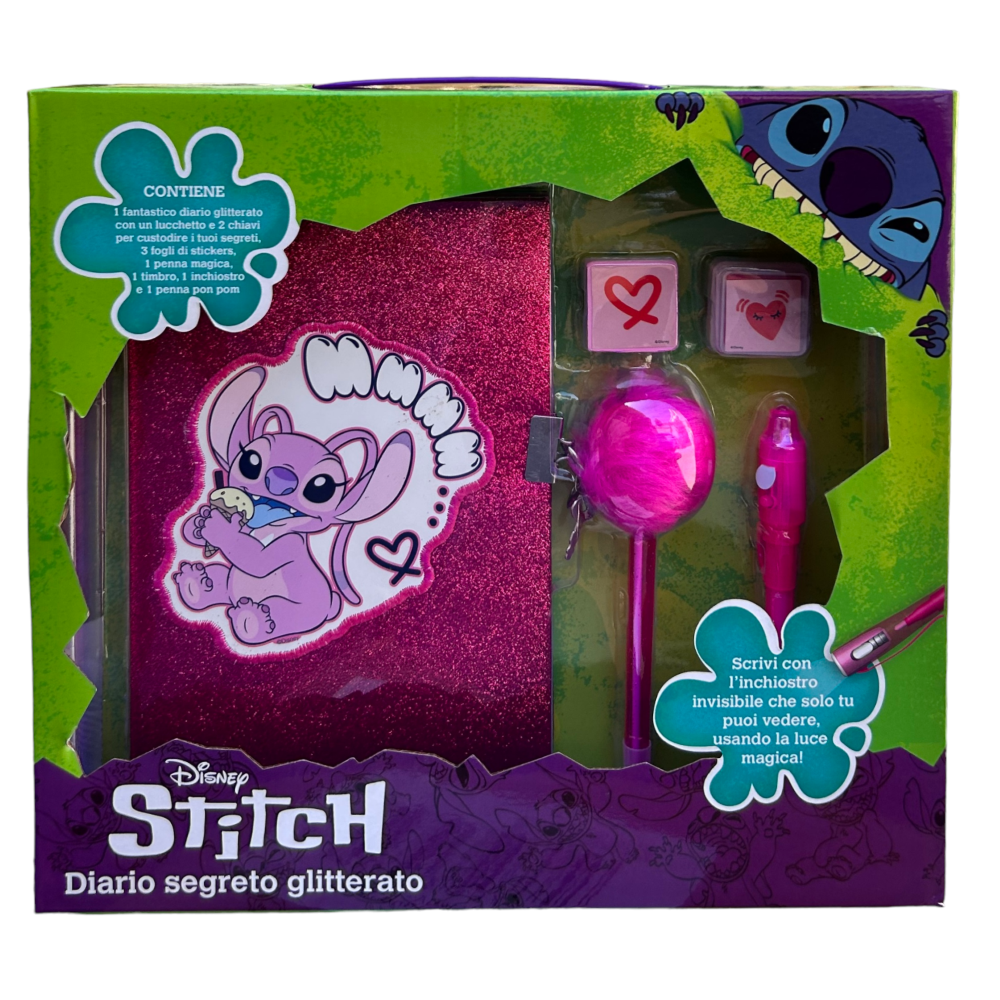 DIARIO SEGRETO GLITTER ANGEL STITCH DISNEY CON PENNA MAGICA E ACCESSORI CON CONFEZIONE - LST0824 