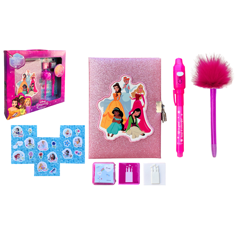DIARIO SEGRETO GLITTER PRINCIPESSE DISNEY CON PENNA MAGICA E ACCESSORI CON CONFEZIONE - PR0824 