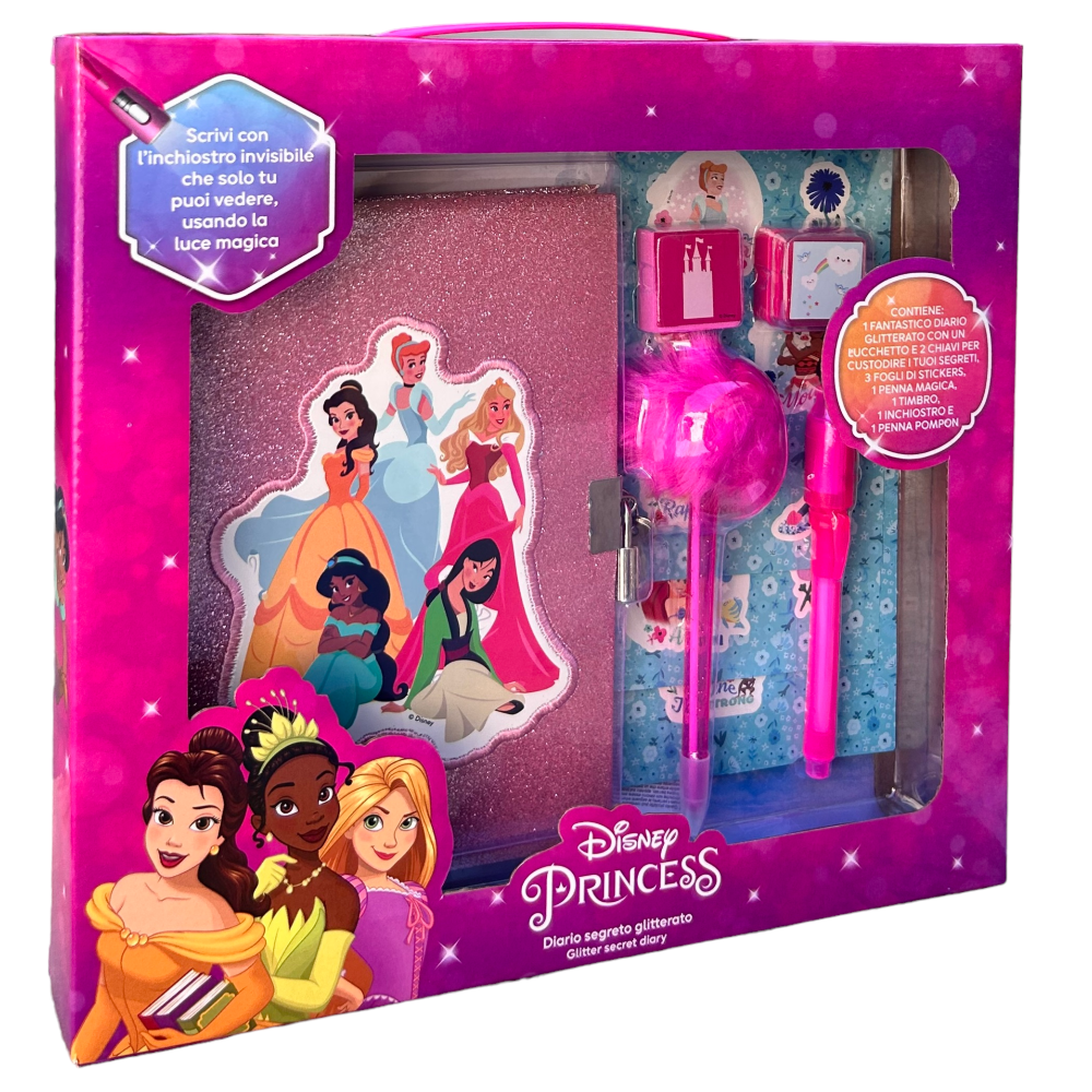 DIARIO SEGRETO GLITTER PRINCIPESSE DISNEY CON PENNA MAGICA E ACCESSORI CON CONFEZIONE - PR0824 