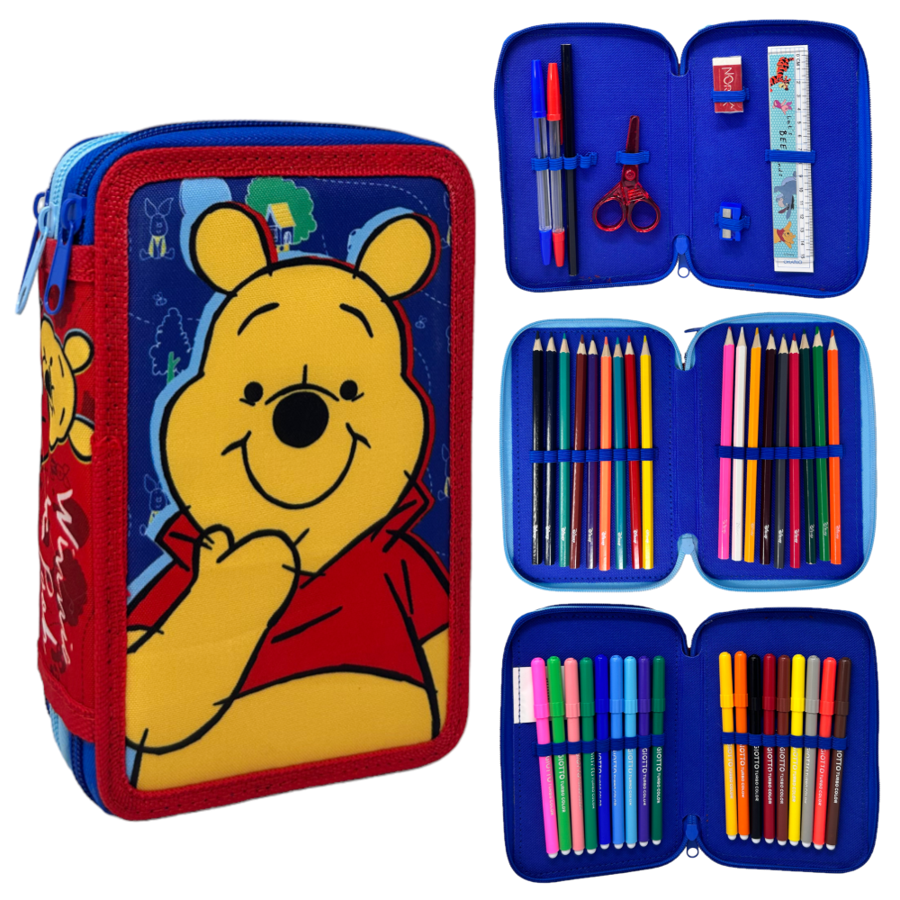 ASTUCCIO 3 ZIP SCUOLA WINNIE THE POOH DISNEY MULTISCOMPARTO PORTACOLORI GIOTTO - 1004E3253