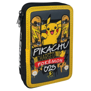 ASTUCCIO SCUOLA PIKACHU POKÉMON MULTISCOMPARTO 3 ZIP PORTACOLORI GIOTTO - 1004E2264