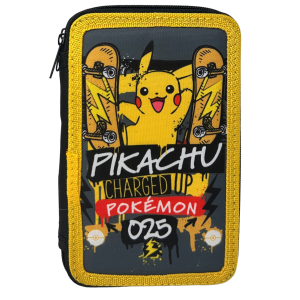 ASTUCCIO SCUOLA PIKACHU POKÉMON MULTISCOMPARTO 3 ZIP PORTACOLORI GIOTTO - 1004E2264