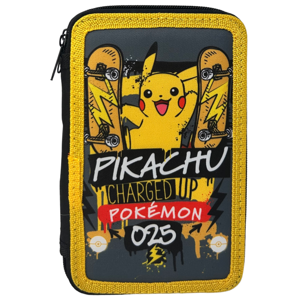 ASTUCCIO SCUOLA PIKACHU POKÉMON MULTISCOMPARTO 3 ZIP PORTACOLORI GIOTTO - 1004E2264