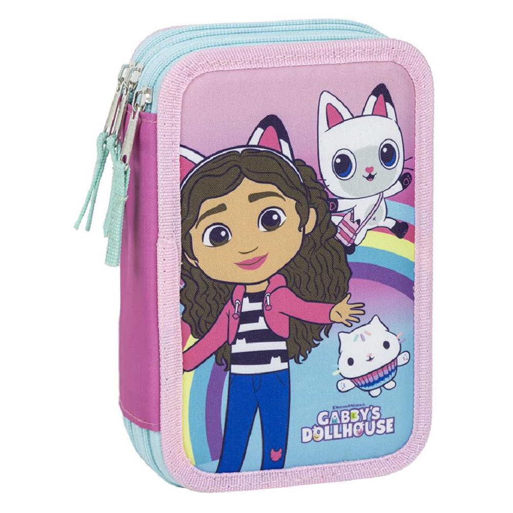 ASTUCCIO SCUOLA GABBY'S DOLLHOUSE MULTISCOMPARTO 3 ZIP PORTACOLORI GIOTTO - 1262