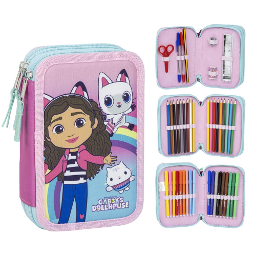 ASTUCCIO SCUOLA GABBY'S DOLLHOUSE MULTISCOMPARTO 3 ZIP PORTACOLORI GIOTTO - 1262