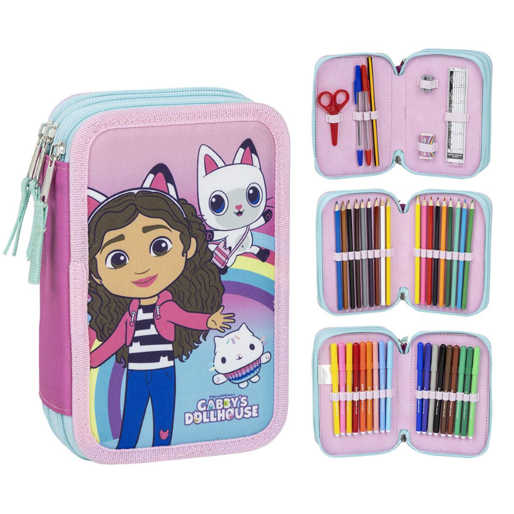 ASTUCCIO SCUOLA GABBY'S DOLLHOUSE MULTISCOMPARTO 3 ZIP PORTACOLORI GIOTTO - 1262