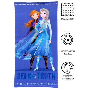 TELO MARE FROZEN II DISNEY ELSA ANNA IN MICROSPUGNA DI POLIESTERE CM. 140X70 100%PL 