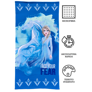TELO MARE FROZEN II DISNEY ELSA E NOKK IN MICROSPUGNA DI POLIESTERE CM. 140X70 100%PL