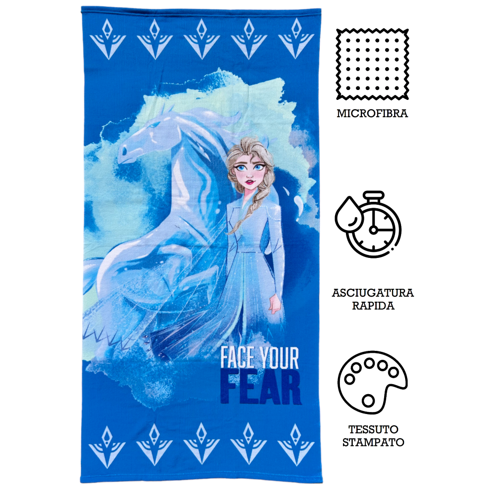 TELO MARE FROZEN II DISNEY ELSA E NOKK IN MICROSPUGNA DI POLIESTERE CM. 140X70 100%PL
