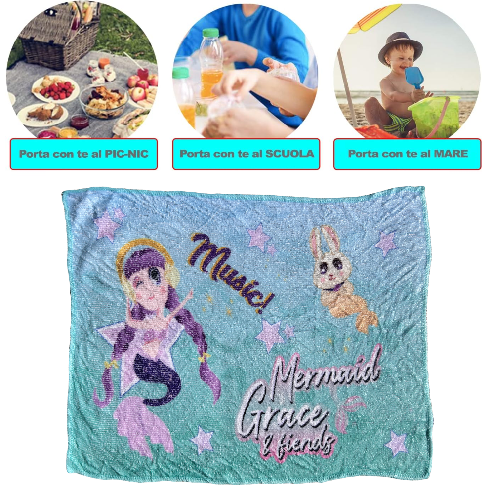 TOVAGLIETTA MAGICA SIRENE IN TESSUTO DA COLAZIONE PRANZO CM.40X30 - CON0864-B