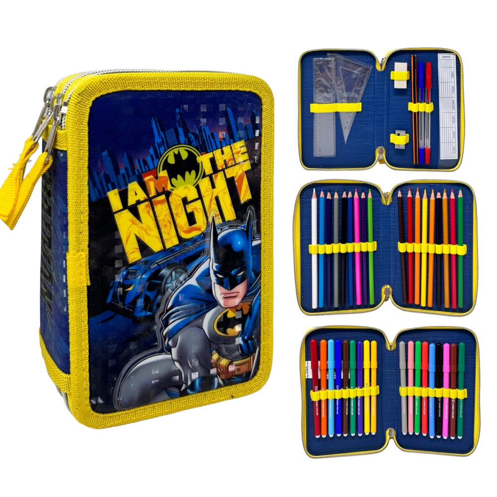 ASTUCCIO SCUOLA 3D BATMAN DC MULTISCOMPARTO 3 ZIP PORTACOLORI PENNARELLI GIOTTO - BA0972