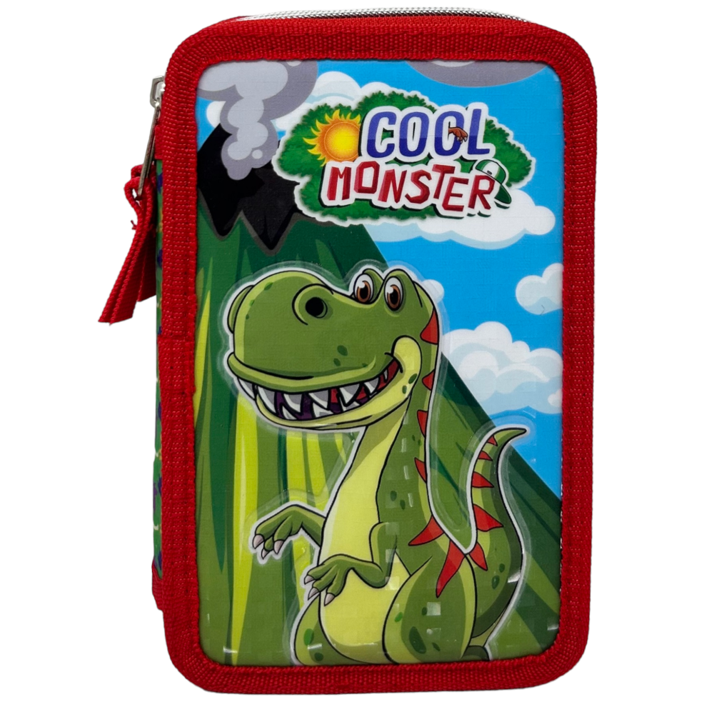 ASTUCCIO SCUOLA 3D DINOSAURI COOL MONSTER MULTISCOMPARTO 3 ZIP PORTACOLORI PENNARELLI GIOTTO - DIN0972