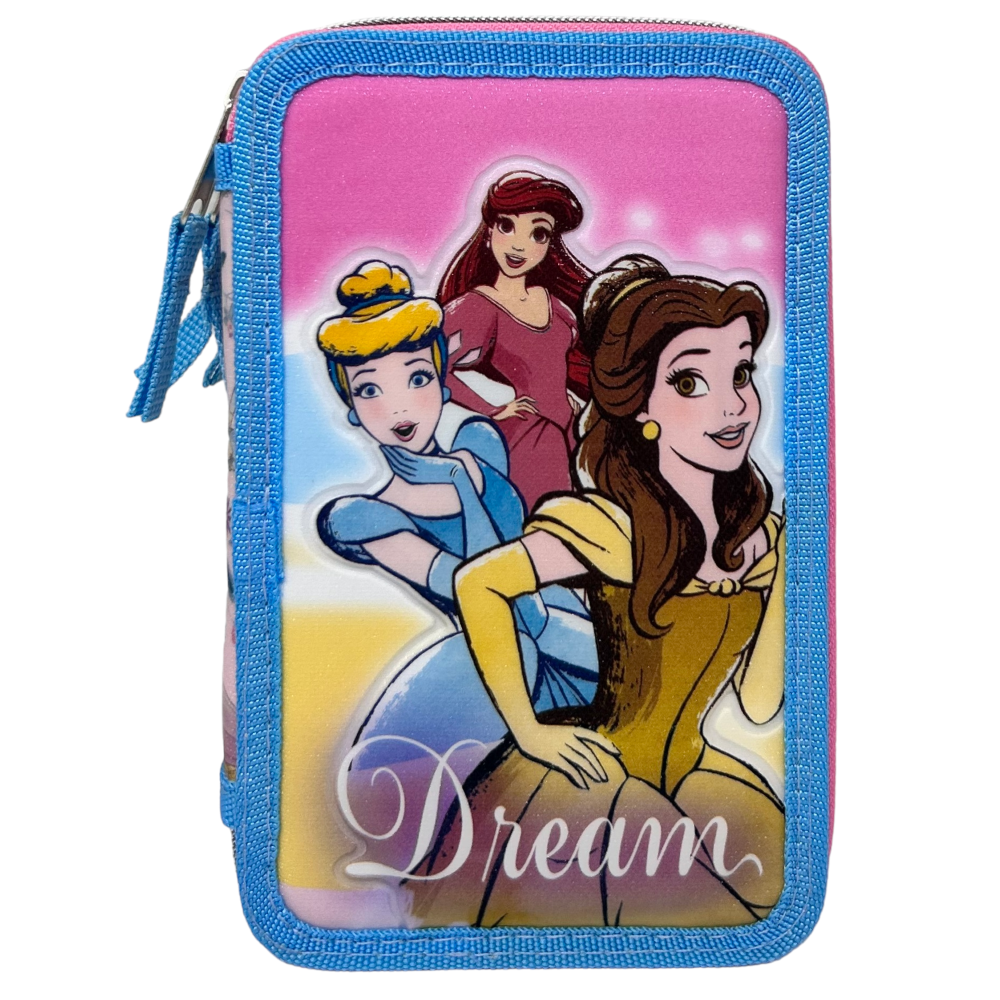 ASTUCCIO SCUOLA 3D PRINCIPESSE DISNEY MULTISCOMPARTO 3 ZIP PORTACOLORI PENNARELLI GIOTTO - PR0972