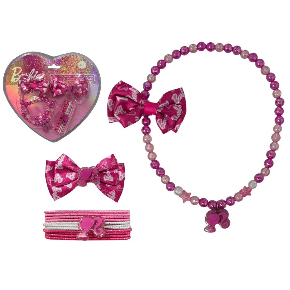 SET ACCESSORI CAPELLI E COLLANA BARBIE 14 PEZZI ELASTICI FERMAGLIO - B09132MC
