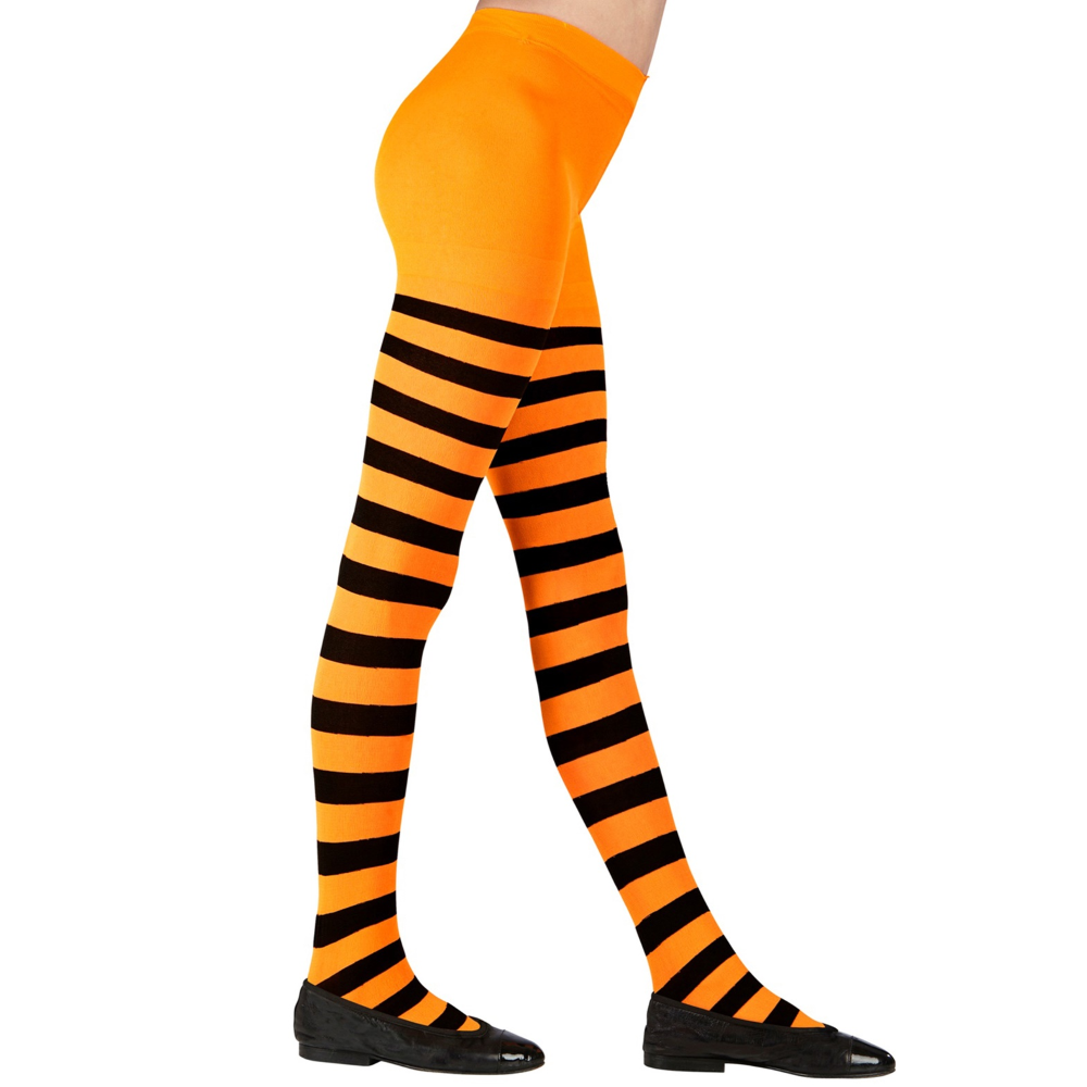 CALZE A RIGHE ARANCIONI E NERE COLLANT 70 DEN PER BAMBINI ACCESSORIO HALLOWEEN CARNEVALE - 0121