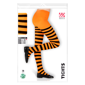 CALZE A RIGHE ARANCIONI E NERE COLLANT 70 DEN PER BAMBINI ACCESSORIO HALLOWEEN CARNEVALE - 0121
