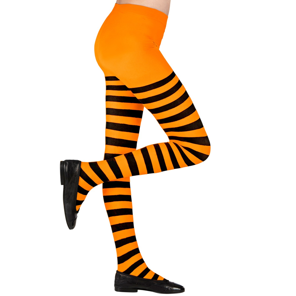 CALZE A RIGHE ARANCIONI E NERE COLLANT 70 DEN PER BAMBINI ACCESSORIO HALLOWEEN CARNEVALE - 0121