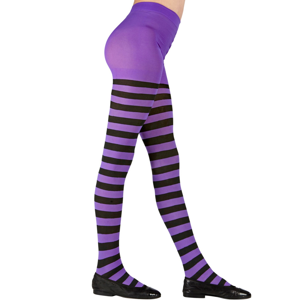 CALZE A RIGHE VIOLA E NERE COLLANT 70 DEN PER BAMBINI ACCESSORIO HALLOWEEN CARNEVALE - 0122