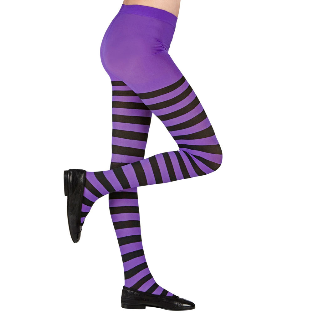 CALZE A RIGHE VIOLA E NERE COLLANT 70 DEN PER BAMBINI ACCESSORIO HALLOWEEN CARNEVALE - 0122