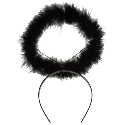 CERCHIETTO CON AUREOLA IN MARABOU NERA ACCESSORI PER ABITO VESTITO TRAVESTIMENTO CARNEVALE HALLOWEEN - 8638U