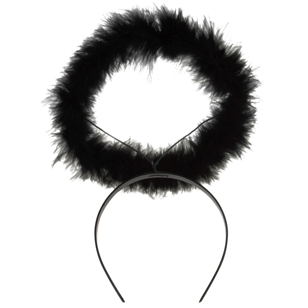 CERCHIETTO CON AUREOLA IN MARABOU NERA ACCESSORI PER ABITO VESTITO TRAVESTIMENTO CARNEVALE HALLOWEEN - 8638U
