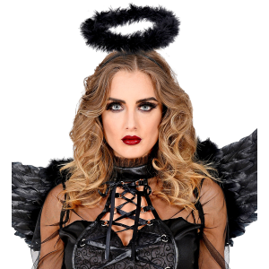 CERCHIETTO CON AUREOLA IN MARABOU NERA ACCESSORI PER ABITO VESTITO TRAVESTIMENTO CARNEVALE HALLOWEEN - 8638U