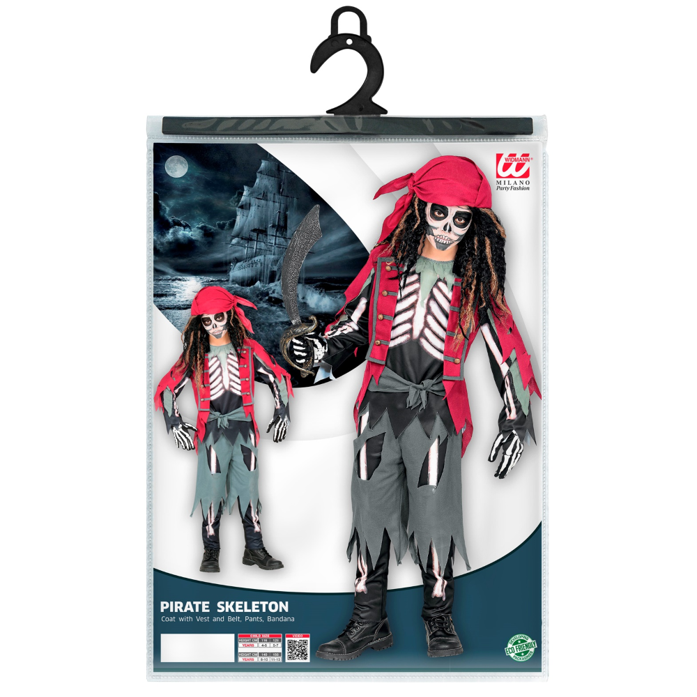 VESTITO CARNEVALE SCHELETRO PIRATA TRAVESTIMENTO COSTUME PER HALLOWEEN DA BAMBINO - 9733