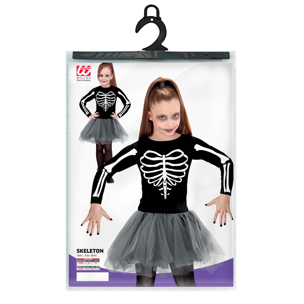 VESTITO CARNEVALE SCHELETRO BALLERINA TRAVESTIMENTO COSTUME PER HALLOWEEN DA BAMBINO - 2221