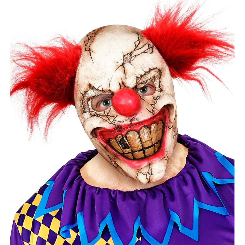 MASCHERA MEZZO VISO KILLER CLOWN CON CAPELLI ACCESSORI TRAVESTIMENTO HALLOWEEN - 00840