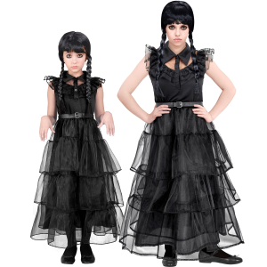 VESTITO CARNEVALE DARK GIRL MERCOLEDÌ AL BALLO TRAVESTIMENTO COSTUME PER HALLOWEEN DA BAMBINO - 4266