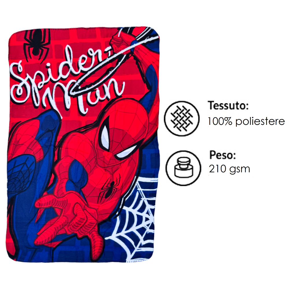 PLAID IN PILE SPIDERMAN MARVEL COPERTA IN MORBIDO POLIESTERE 100 X 150 CM 210 GSM - SPM-1418