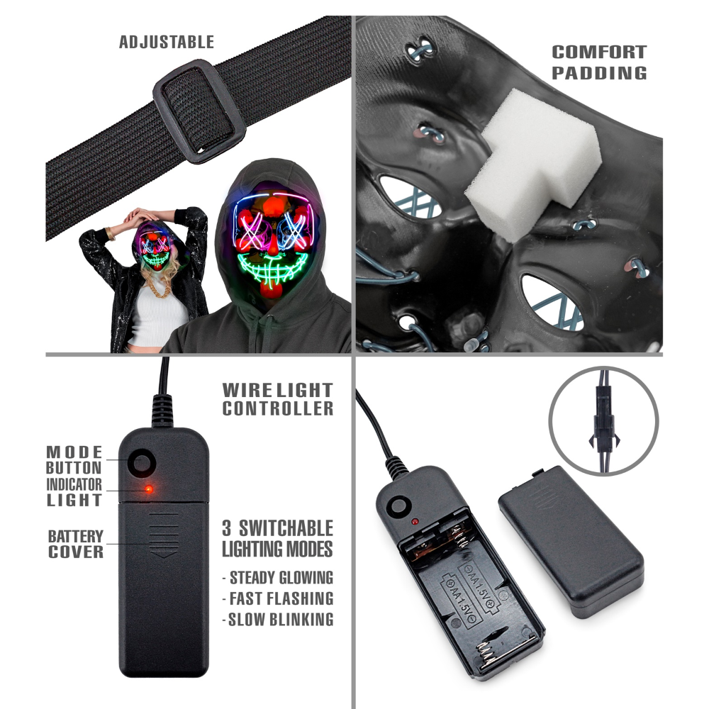 MASCHERA SPAVENTOSA PURGE LED COLORATI ACCESSORIO TRAVESTIMENTI HALLOWEEN - 30333