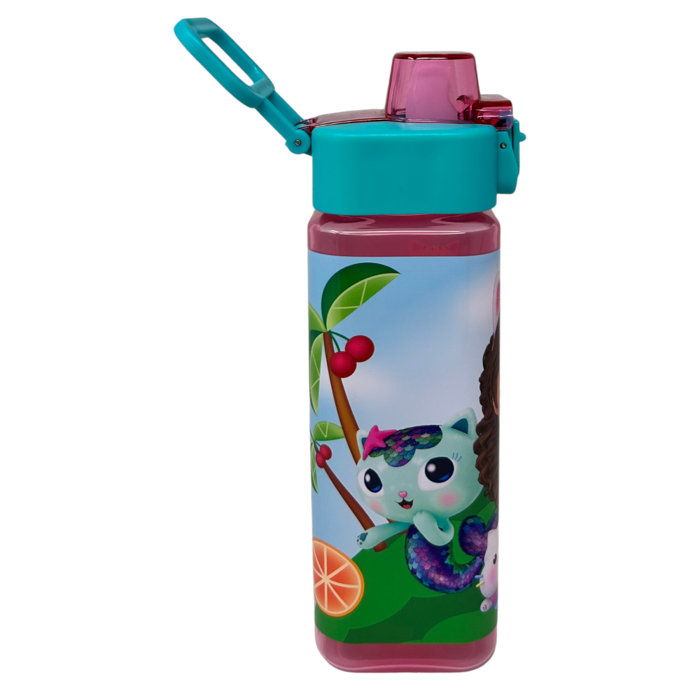 BORRACCIA QUADRATA GABBY'S DOLLHOUSE 500 ML IN PLASTICA RIUTILIZZABILE CON APERTURA A SCATTO - GD00073