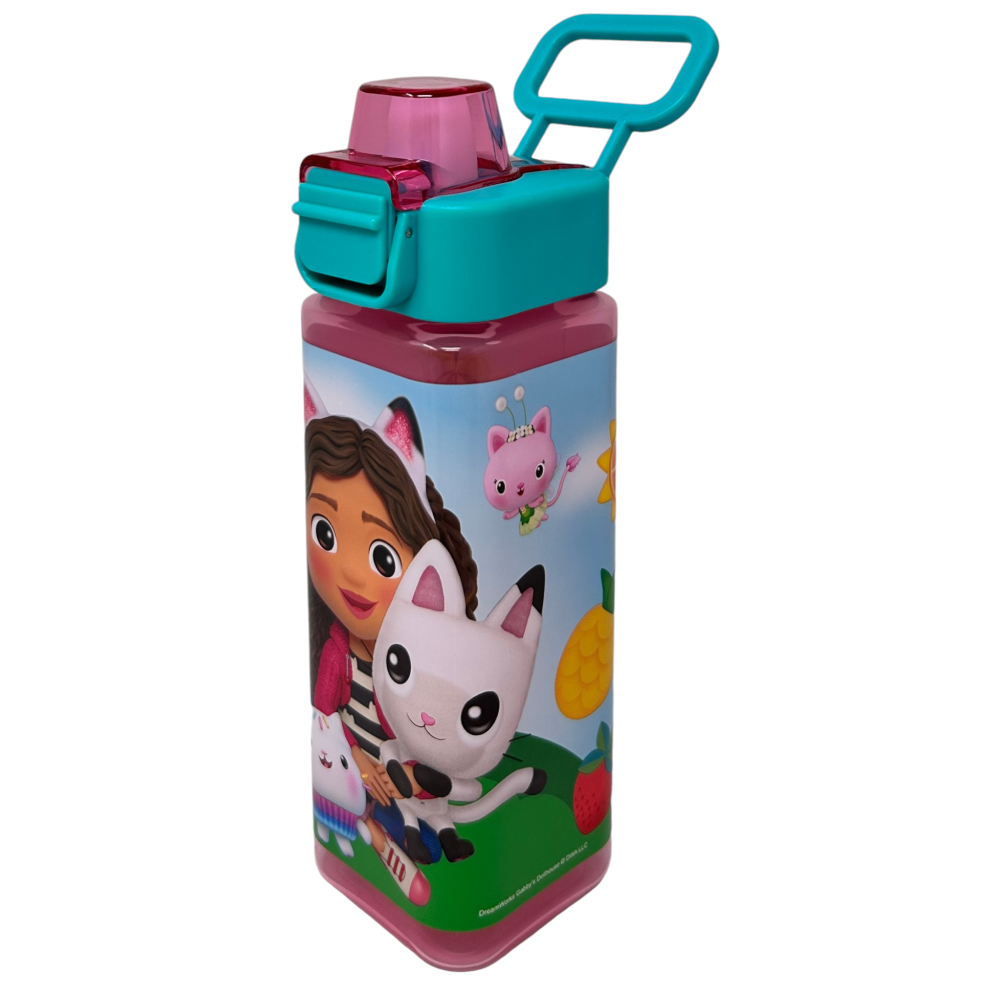 BORRACCIA QUADRATA GABBY'S DOLLHOUSE 500 ML IN PLASTICA RIUTILIZZABILE CON APERTURA A SCATTO - GD00073