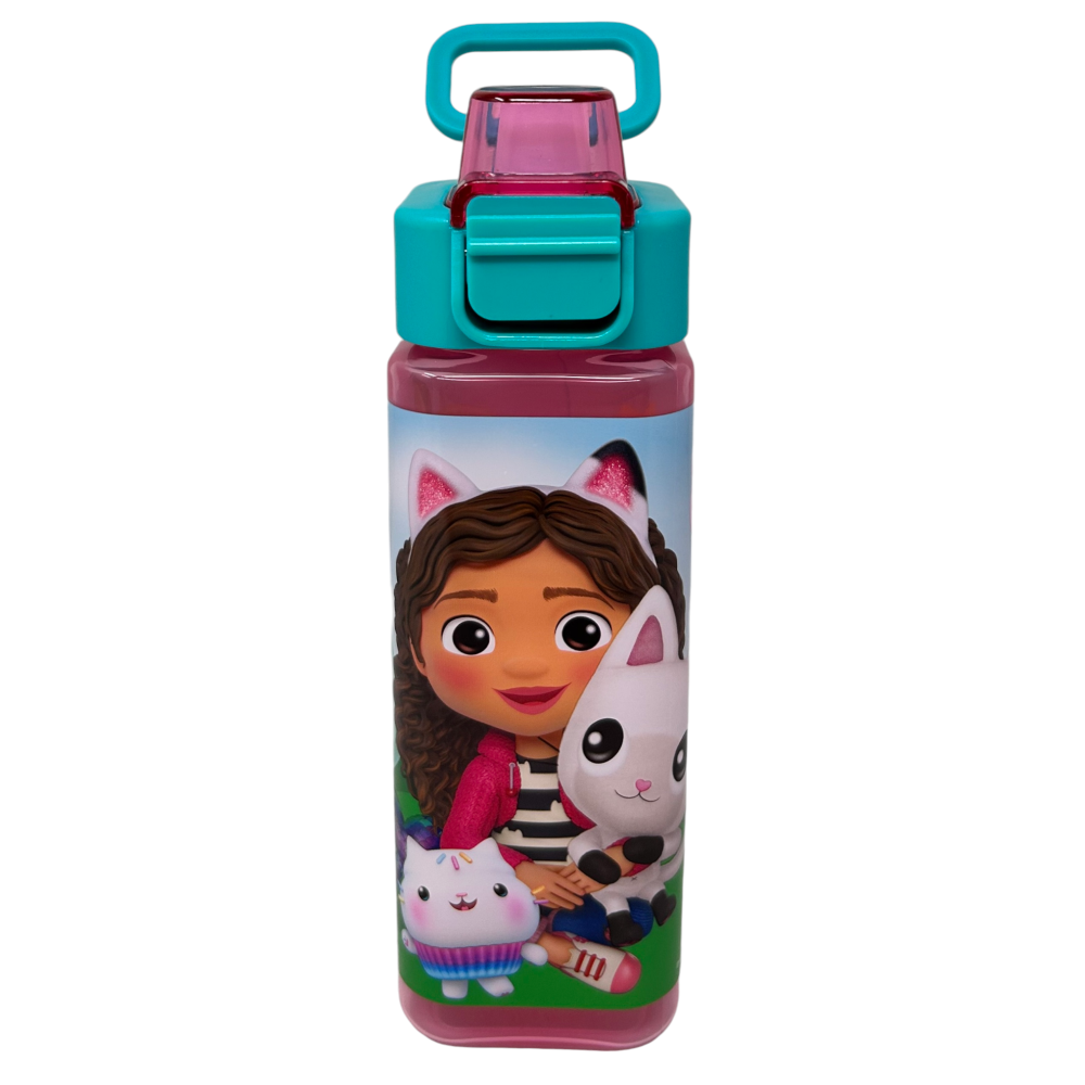 BORRACCIA QUADRATA GABBY'S DOLLHOUSE 500 ML IN PLASTICA RIUTILIZZABILE CON APERTURA A SCATTO - GD00073