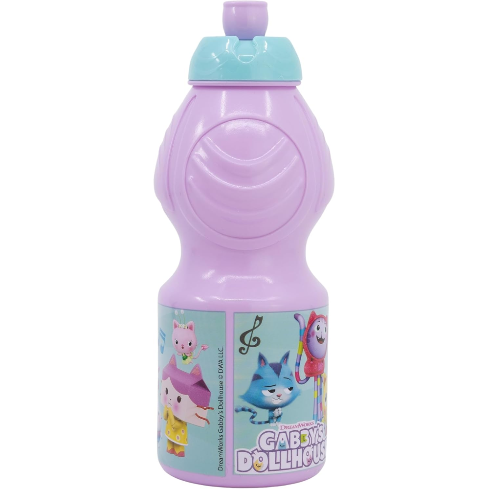 BORRACCIA GABBY'S DOLLHOUSE MODELLO SPORT IN PLASTICA MORBIDA RIUTILIZZABILE CON BECCUCCIO 400 ML. 