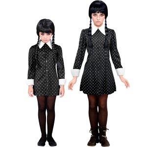VESTITO CARNEVALE DARK GIRL MERCOLEDÌ TRAVESTIMENTO COSTUME PER HALLOWEEN DA BAMBINO - 4530