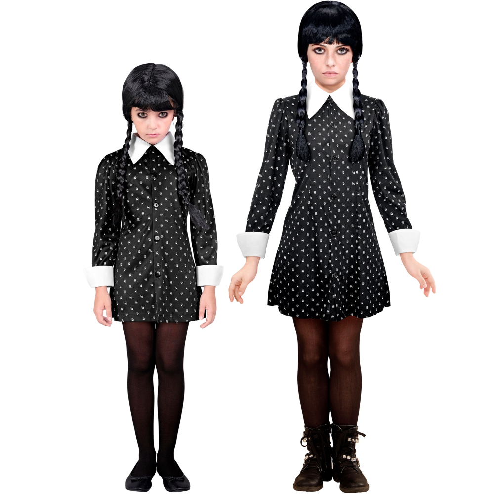 VESTITO CARNEVALE DARK GIRL MERCOLEDÌ TRAVESTIMENTO COSTUME PER HALLOWEEN DA BAMBINO - 4530